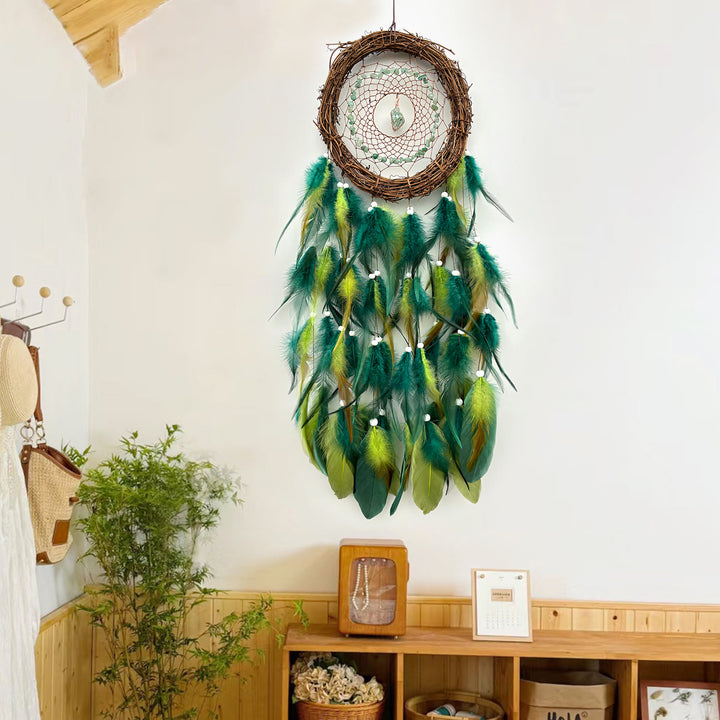 Décoration murale Olivenorma Attrape-rêves en rotin naturel et pierres précieuses