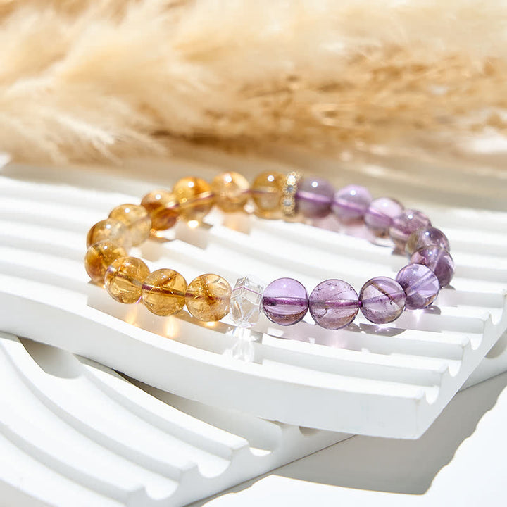 Bracelet Olivenorma en perles d'améthyste et de citrine naturelles de 9 mm