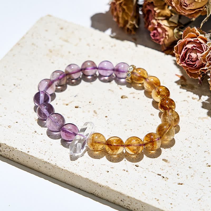 Bracelet Olivenorma en perles d'améthyste et de citrine naturelles de 9 mm