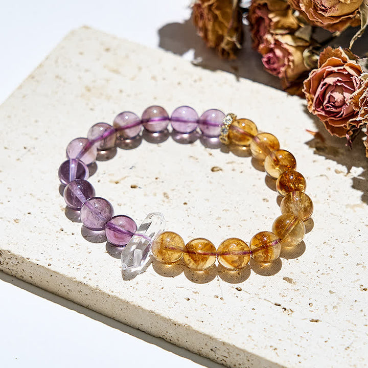 Bracelet Olivenorma en perles d'améthyste et de citrine naturelles de 9 mm