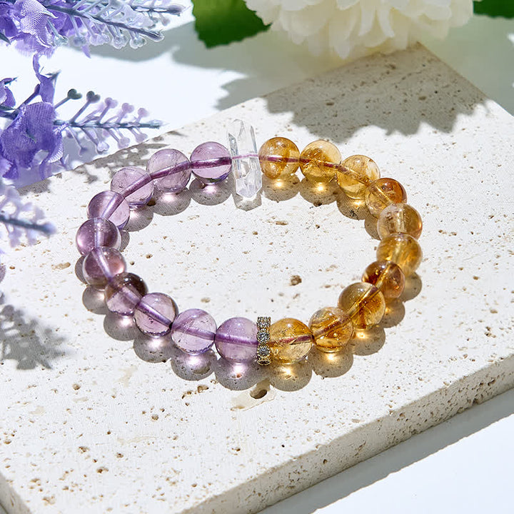 Bracelet Olivenorma en perles d'améthyste et de citrine naturelles de 9 mm
