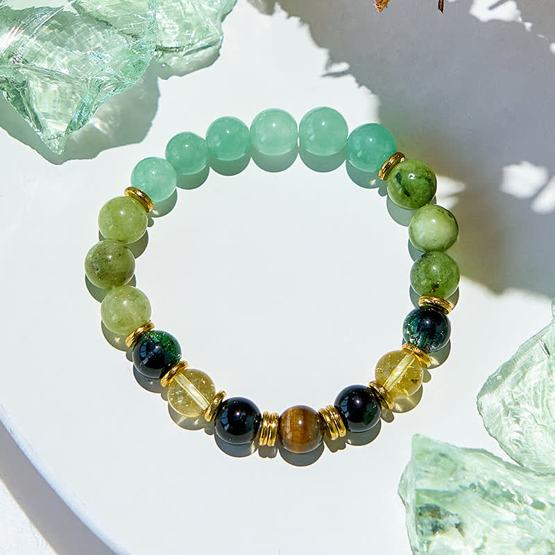 Bracelet en perles de préhnite aventurine verte naturelle Olivenorma