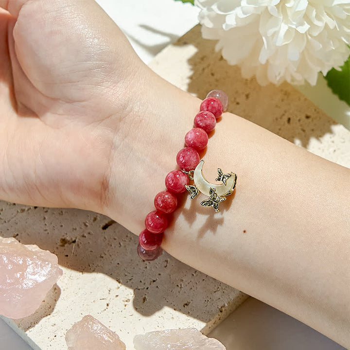 Bracelet pendentif lune en perles de cristal rose naturel Olivenorma
