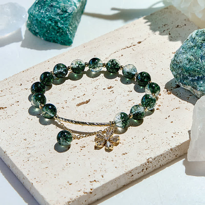 Bracelet pendentif en perles de quartz fantôme vert Olivenorma en forme de fleur de cerisier