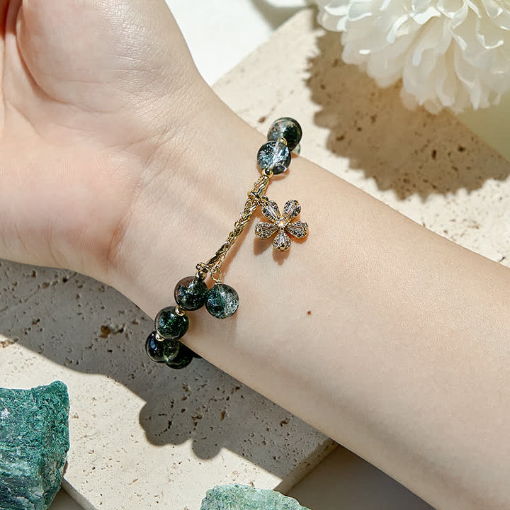 Bracelet pendentif en perles de quartz fantôme vert Olivenorma en forme de fleur de cerisier
