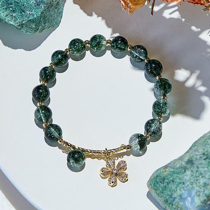 Bracelet pendentif en perles de quartz fantôme vert Olivenorma en forme de fleur de cerisier