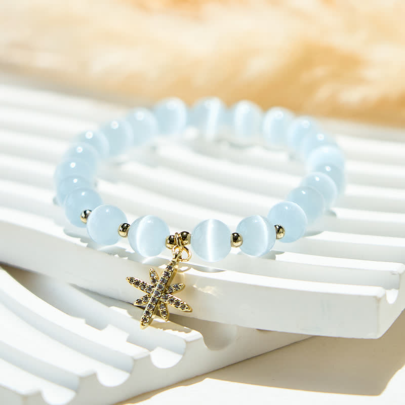 Bracelet de perles en pierre œil de chat blanc Olivenorma