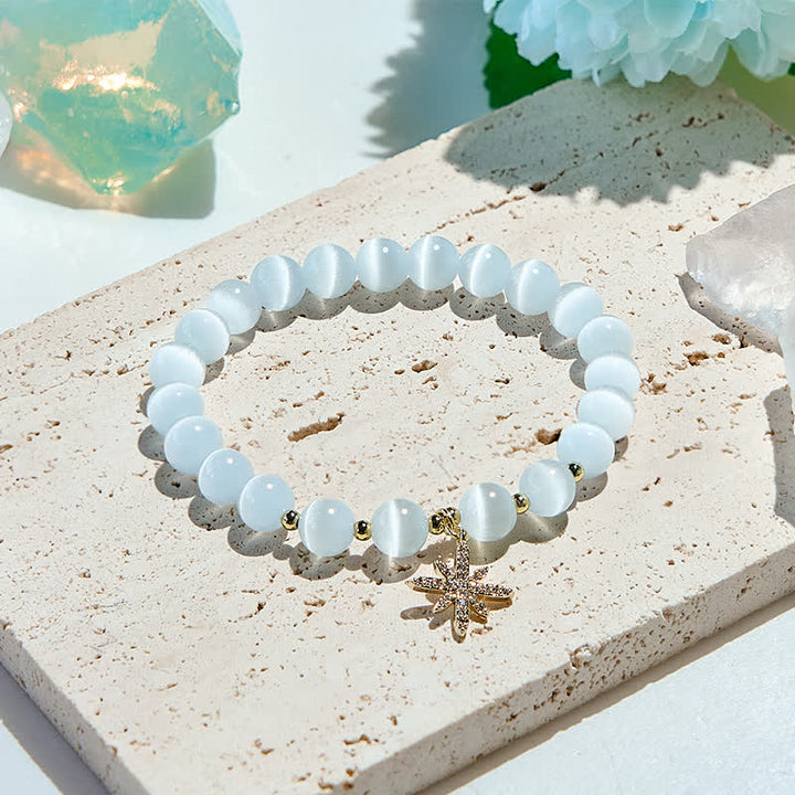 Bracelet de perles en pierre œil de chat blanc Olivenorma