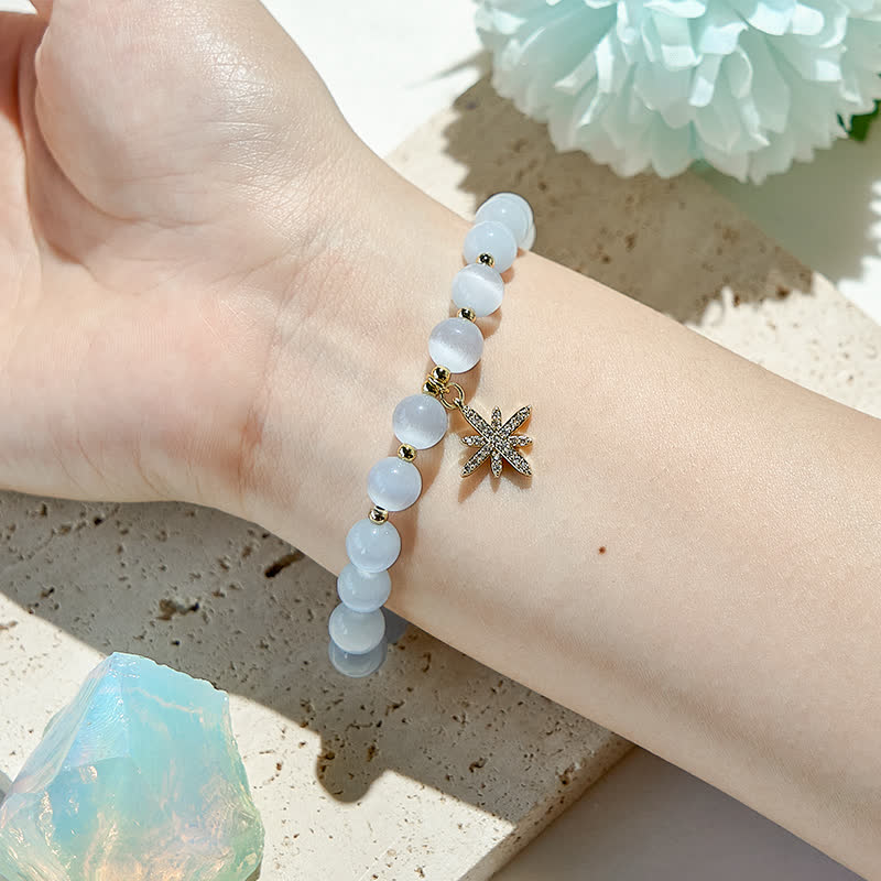 Bracelet de perles en pierre œil de chat blanc Olivenorma