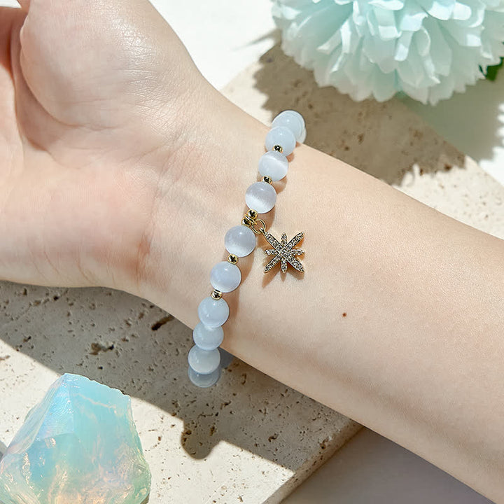 Bracelet de perles en pierre œil de chat blanc Olivenorma