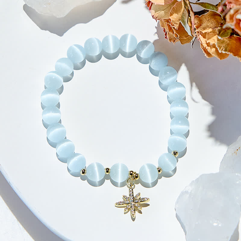 Bracelet de perles en pierre œil de chat blanc Olivenorma