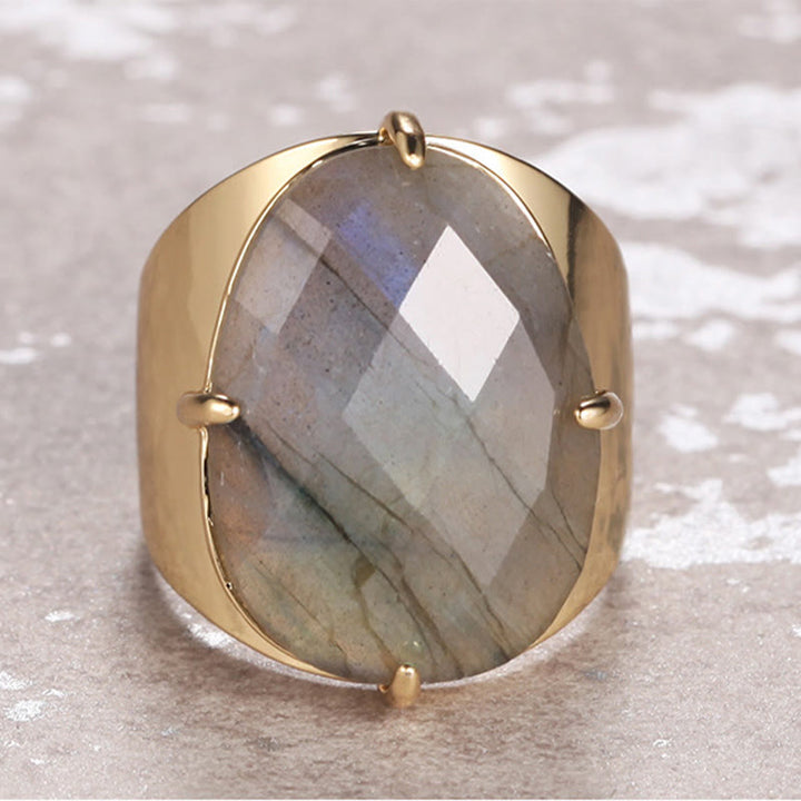 Bague ajustable en pierre de guérison naturelle à facettes Olivenorma