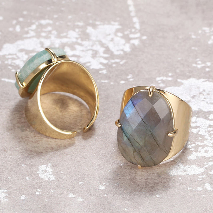 Bague ajustable en pierre de guérison naturelle à facettes Olivenorma