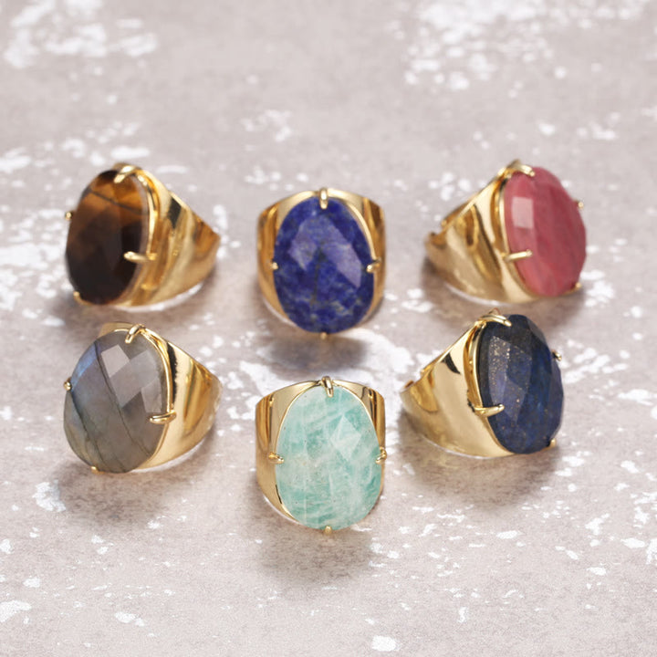 Bague ajustable en pierre de guérison naturelle à facettes Olivenorma