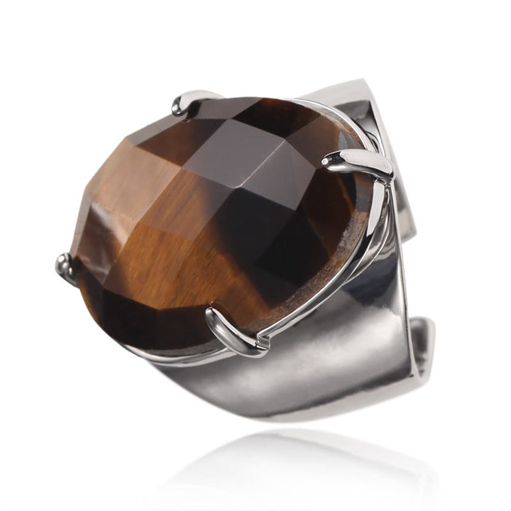Bague ajustable en pierre de guérison naturelle à facettes Olivenorma