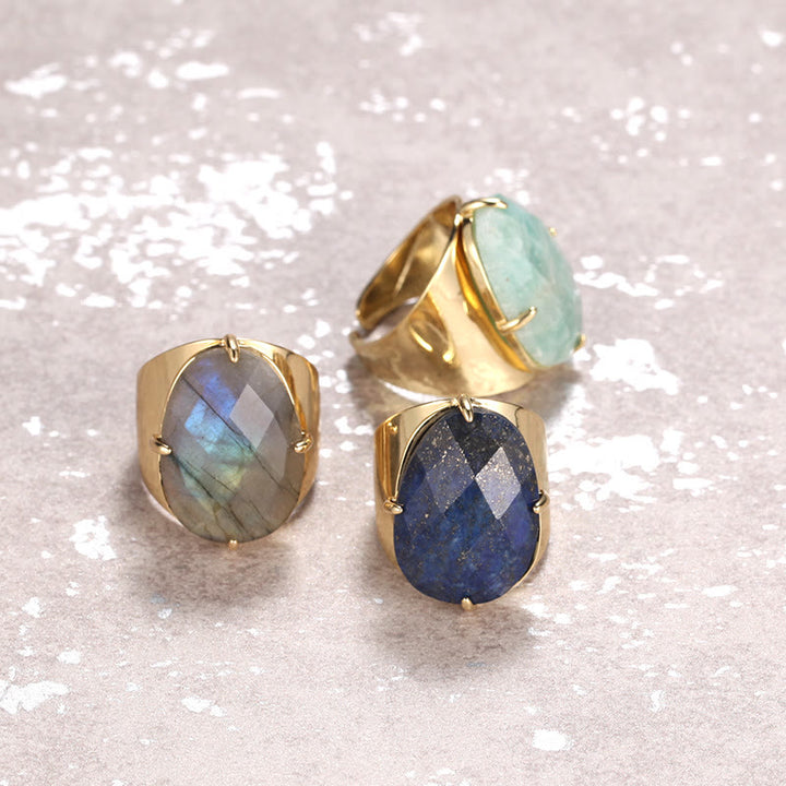 Bague ajustable en pierre de guérison naturelle à facettes Olivenorma