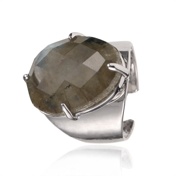 Bague ajustable en pierre de guérison naturelle à facettes Olivenorma