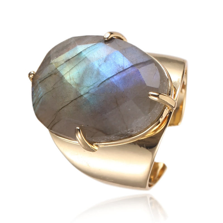 Bague ajustable en pierre de guérison naturelle à facettes Olivenorma