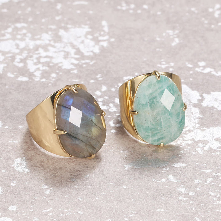 Bague ajustable en pierre de guérison naturelle à facettes Olivenorma