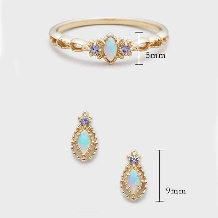Ensemble de bijoux en pierres précieuses avec collier, bague et boucles d'oreilles en opale Olivenorma