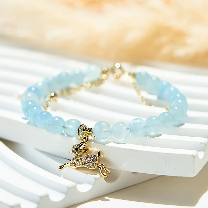 Bracelet pendentif faon en perles d'aigue-marine naturelles Olivenorma
