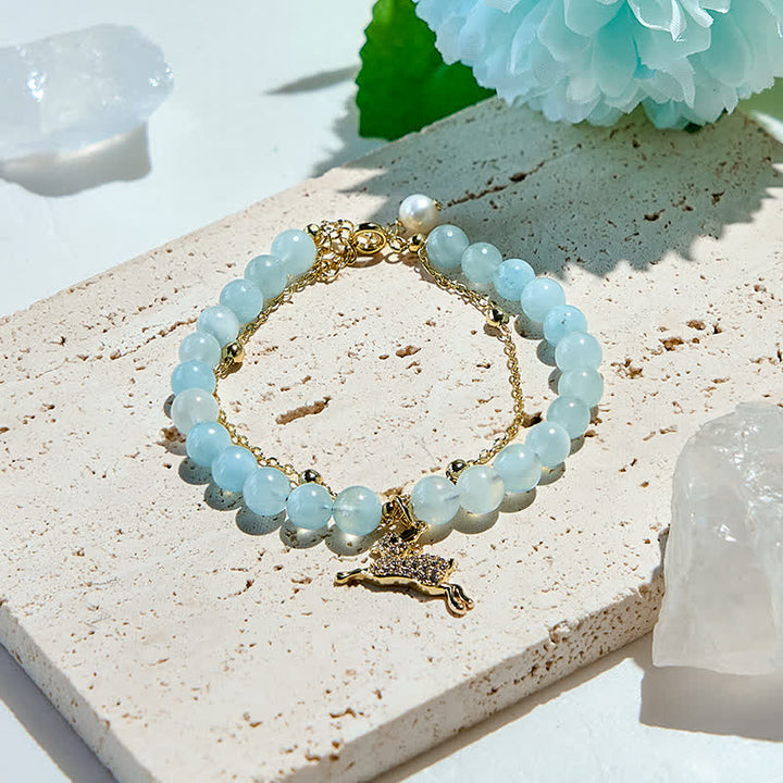 Bracelet pendentif faon en perles d'aigue-marine naturelles Olivenorma