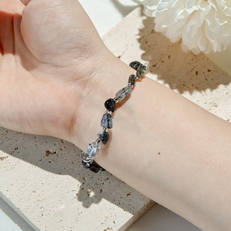 Bracelet en perles de quartz noir naturel rutile Olivenorma