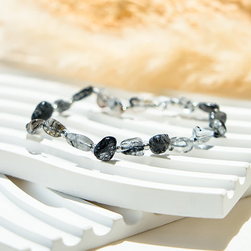 Bracelet en perles de quartz noir naturel rutile Olivenorma