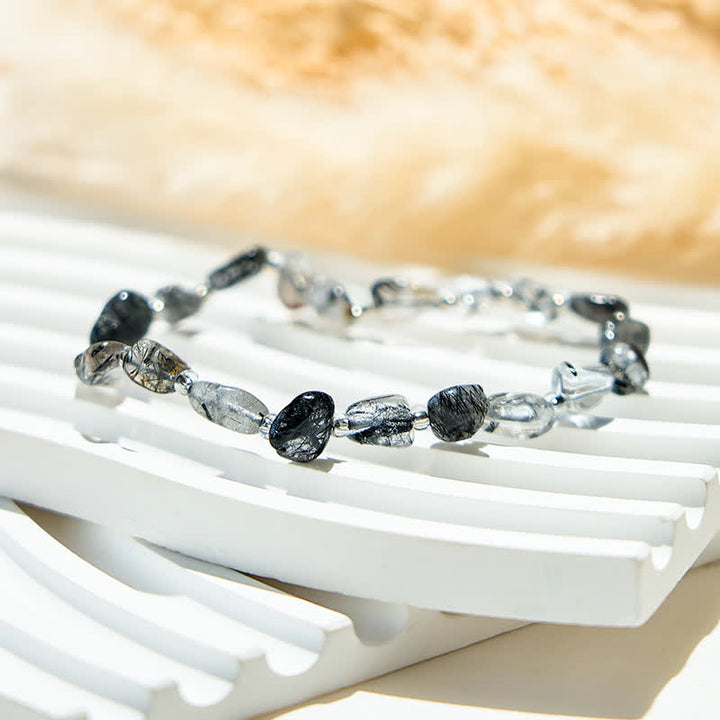 Bracelet en perles de quartz noir naturel rutile Olivenorma