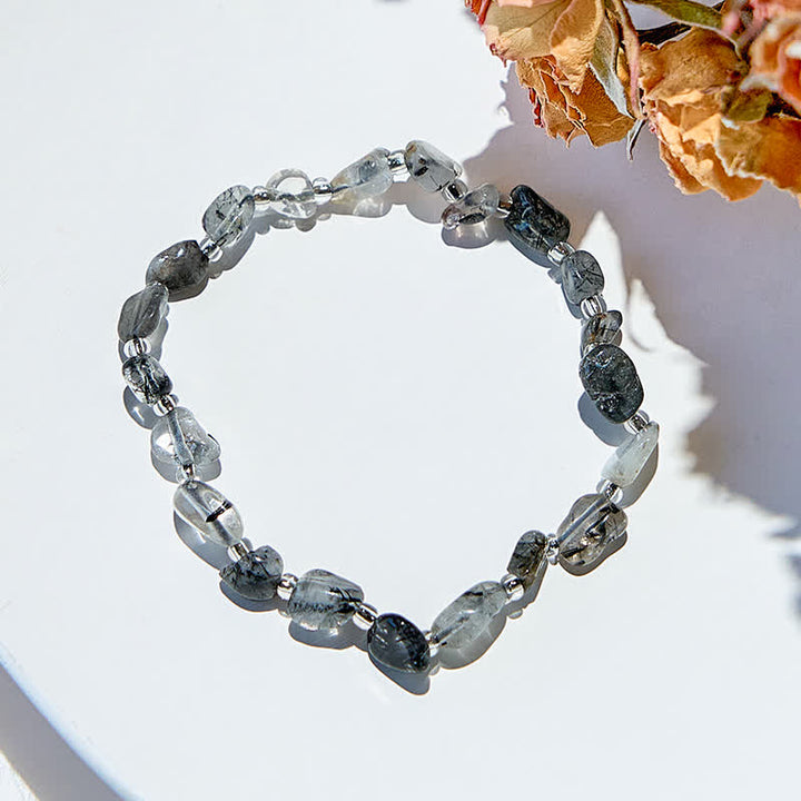 Bracelet en perles de quartz noir naturel rutile Olivenorma