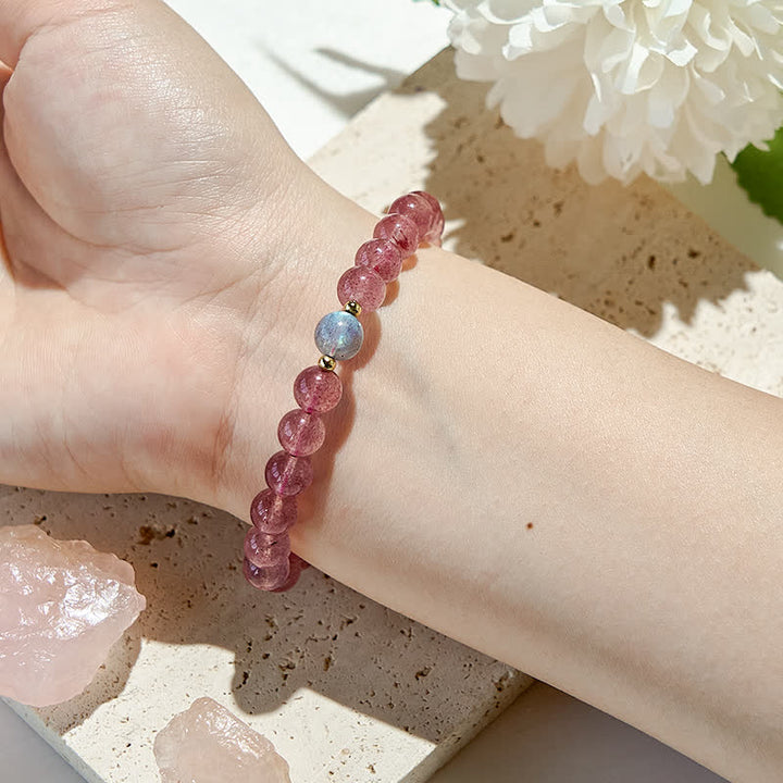 Bracelet en perles de quartz fraise et de labradorite naturelles Olivenorma