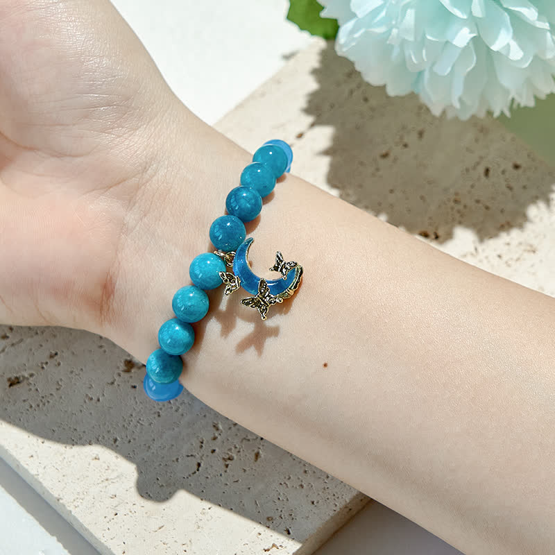Bracelet en perles d'apatite bleue naturelle et d'aigue-marine Olivenorma