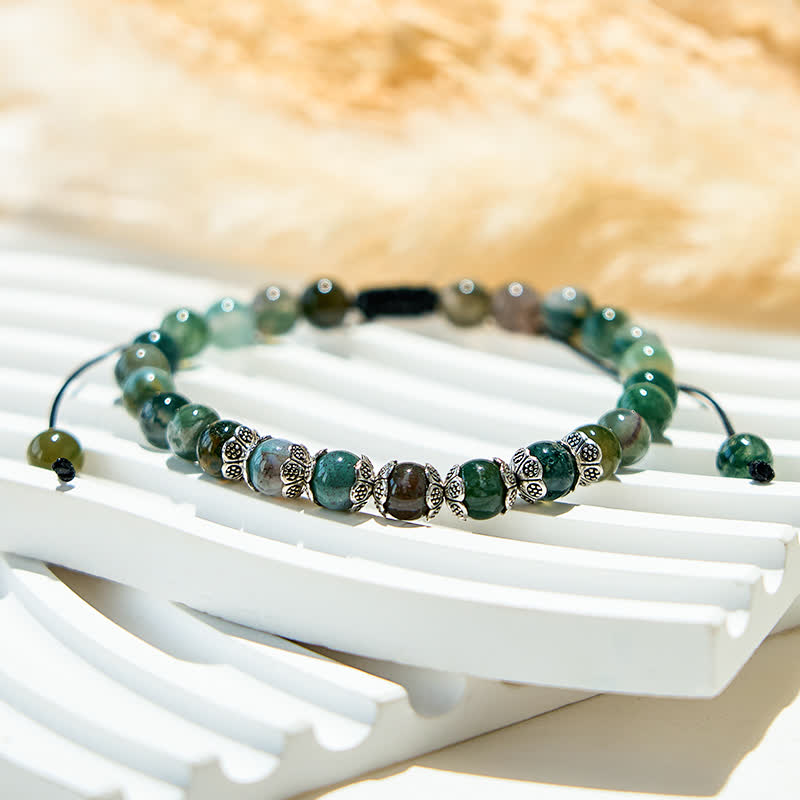 Bracelet en perles d'agate mousse naturelle Olivenorma