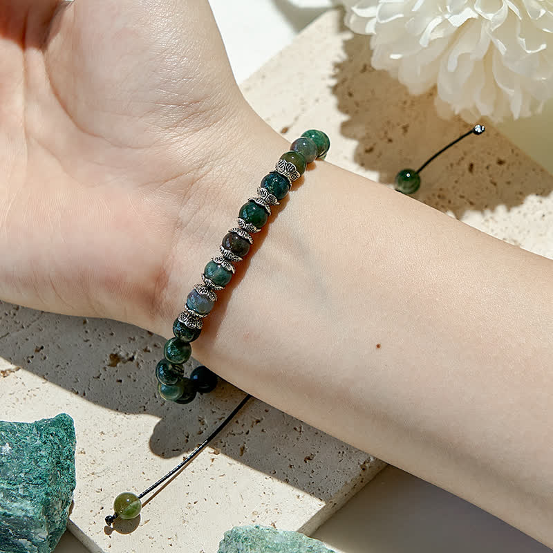 Bracelet en perles d'agate mousse naturelle Olivenorma