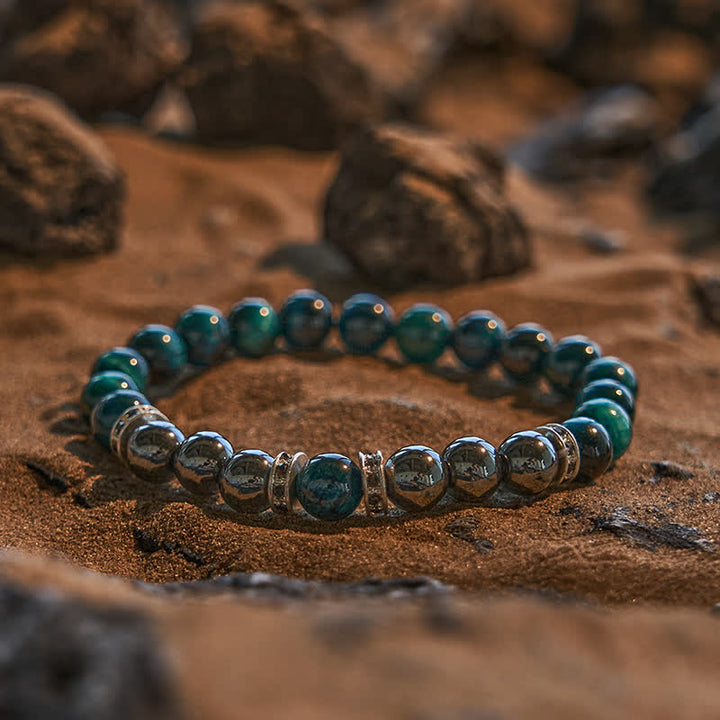 Bracelet en perles d'œil de tigre vert lac naturel Olivenorma