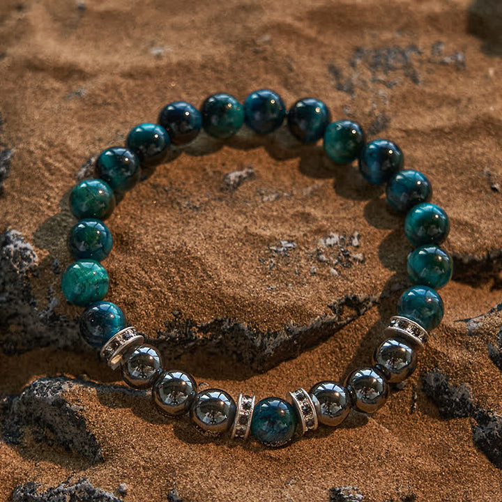 Bracelet en perles d'œil de tigre vert lac naturel Olivenorma