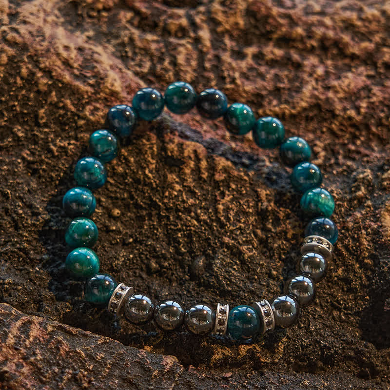 Bracelet en perles d'œil de tigre vert lac naturel Olivenorma