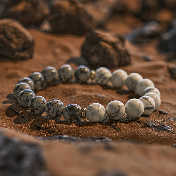 Bracelet en perles d'obsidienne flocon de neige turquoise blanche Olivenorma