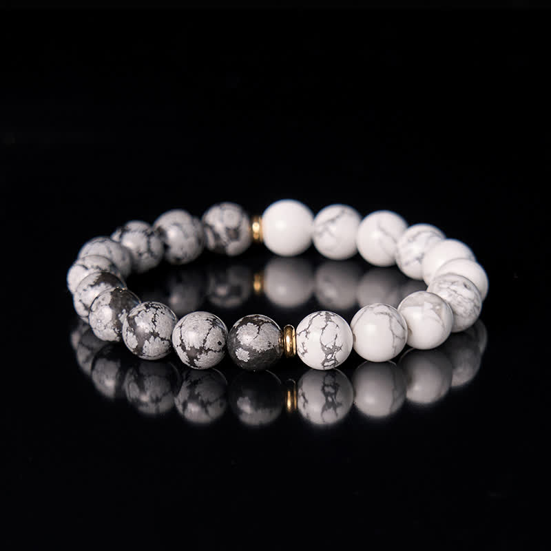 Bracelet en perles d'obsidienne flocon de neige turquoise blanche Olivenorma