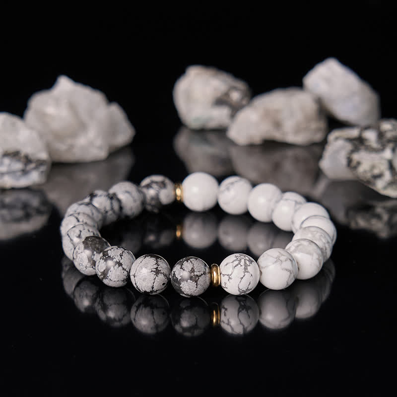 Bracelet en perles d'obsidienne flocon de neige turquoise blanche Olivenorma