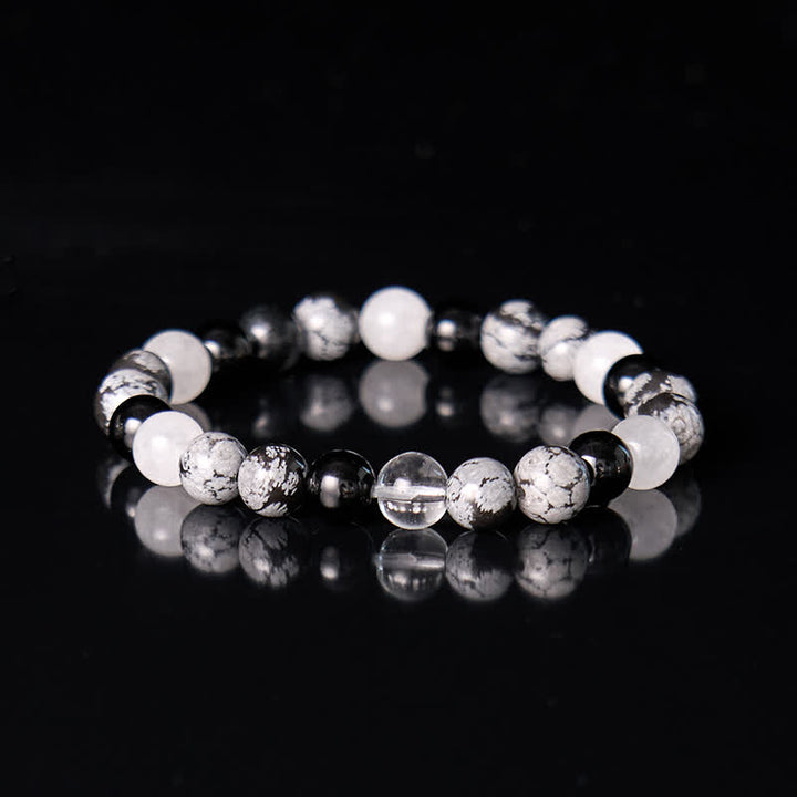 Bracelet de perles d'obsidienne en cristal transparent avec flocon de neige en obsidienne Olivenorma