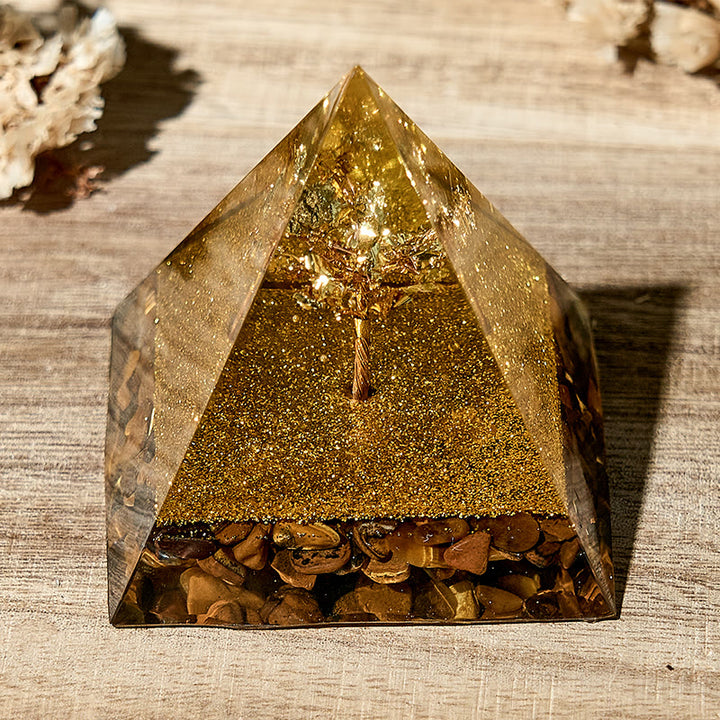 Pyramide d'orgone énergétique de guérison naturelle en œil de tigre Olivenorma