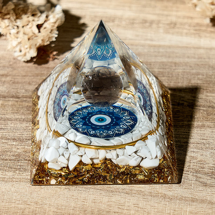 Pyramide d'orgone en cristal énergétique apaisant turquoise blanc Olivenorma