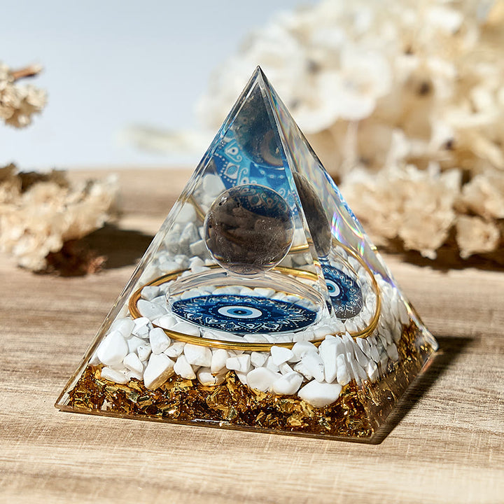 Pyramide d'orgone en cristal énergétique apaisant turquoise blanc Olivenorma