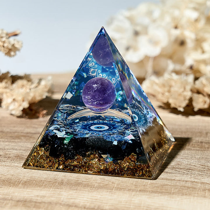 Pyramide d'orgone de guérison en pierre naturelle symbole du mauvais œil Olivenorma