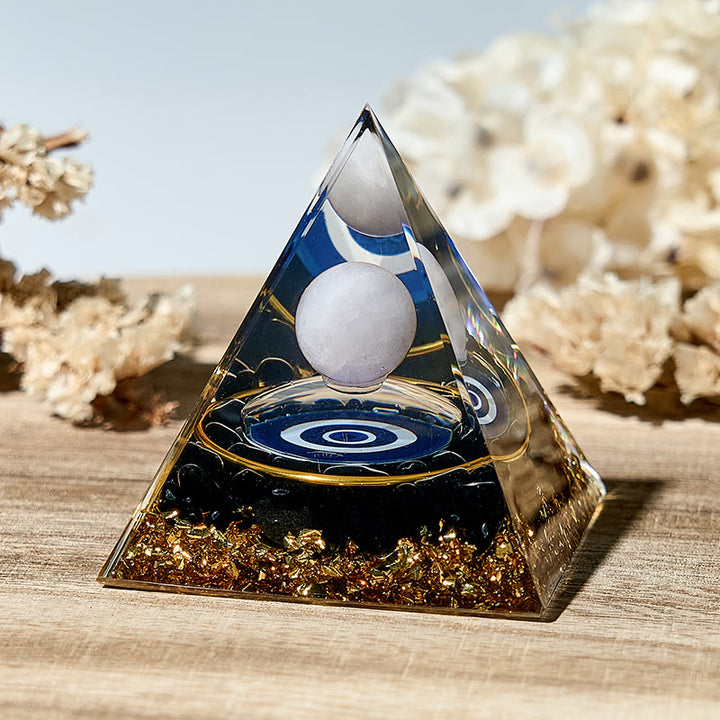 Sphère d'agate blanche Olivenorma Protection contre le mauvais œil Pyramide orgone