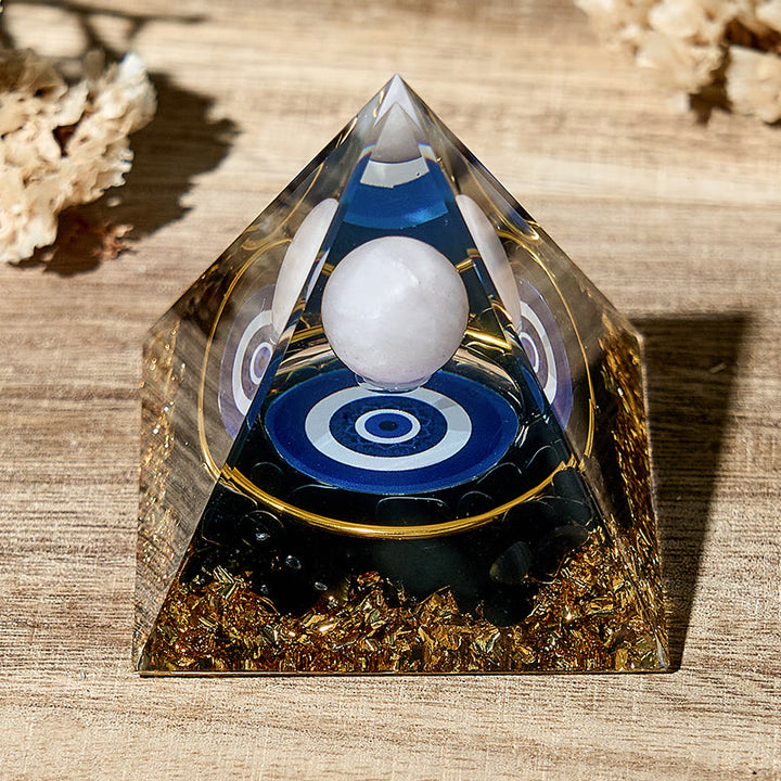 Sphère d'agate blanche Olivenorma Protection contre le mauvais œil Pyramide orgone