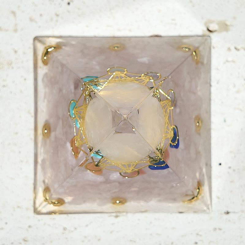 Cube de Métatron Olivenorma avec pyramide d'orgone en cristal à 7 chakras