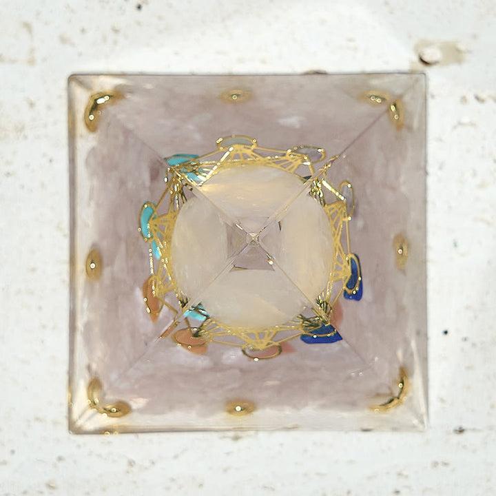 Cube de Métatron Olivenorma avec pyramide d'orgone en cristal à 7 chakras