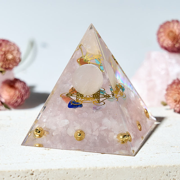 Cube de Métatron Olivenorma avec pyramide d'orgone en cristal à 7 chakras